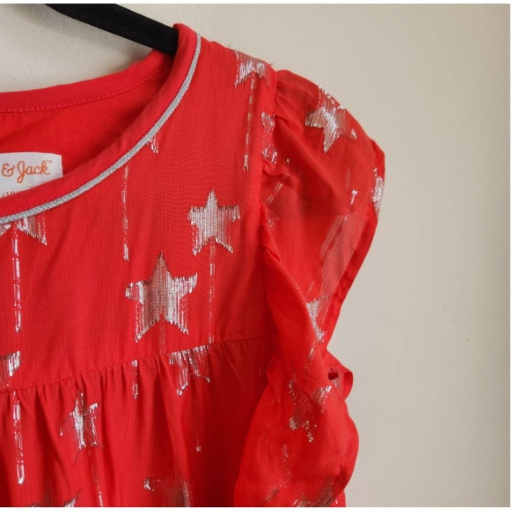 NWT Cat and Jack L red stars metallic silver dress flutter ruffle scoop neckline
